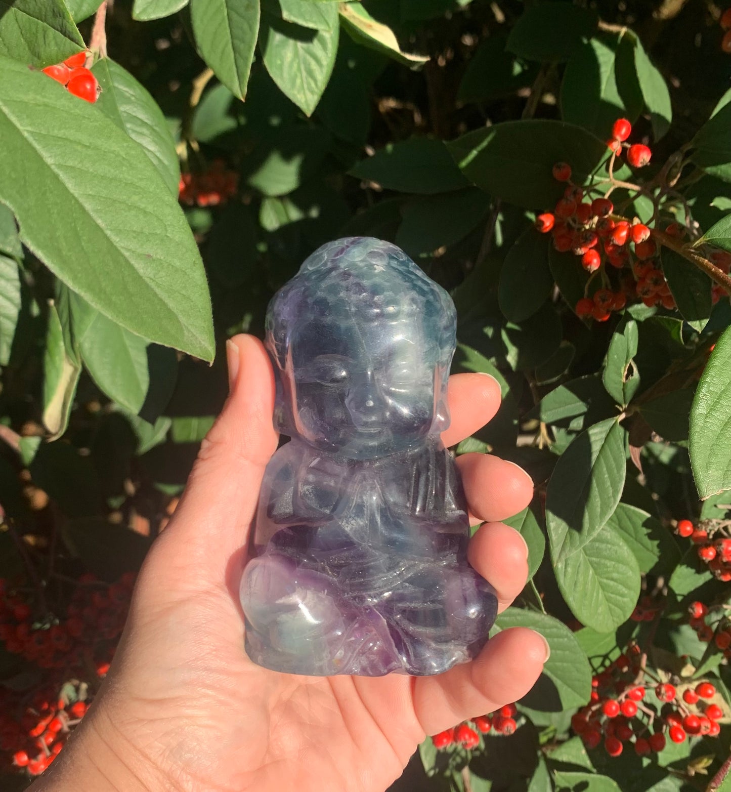 Rainbow Fluorite Buddha Carving