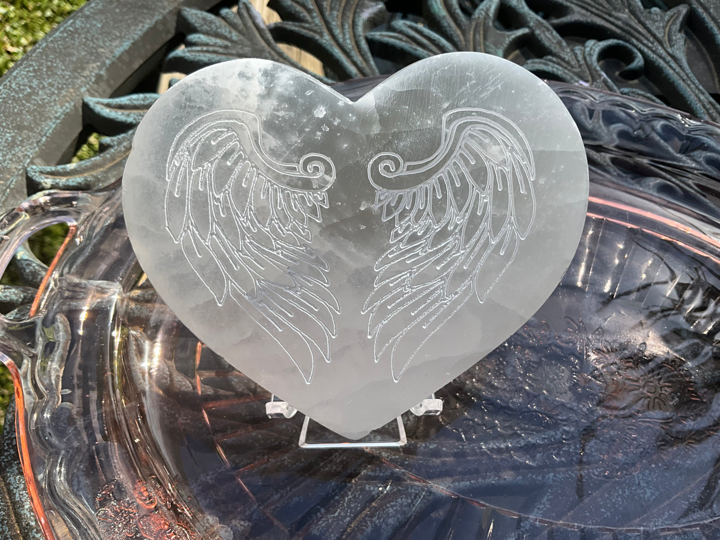 Selenite (Satin Spar) Heart with Angel Wings