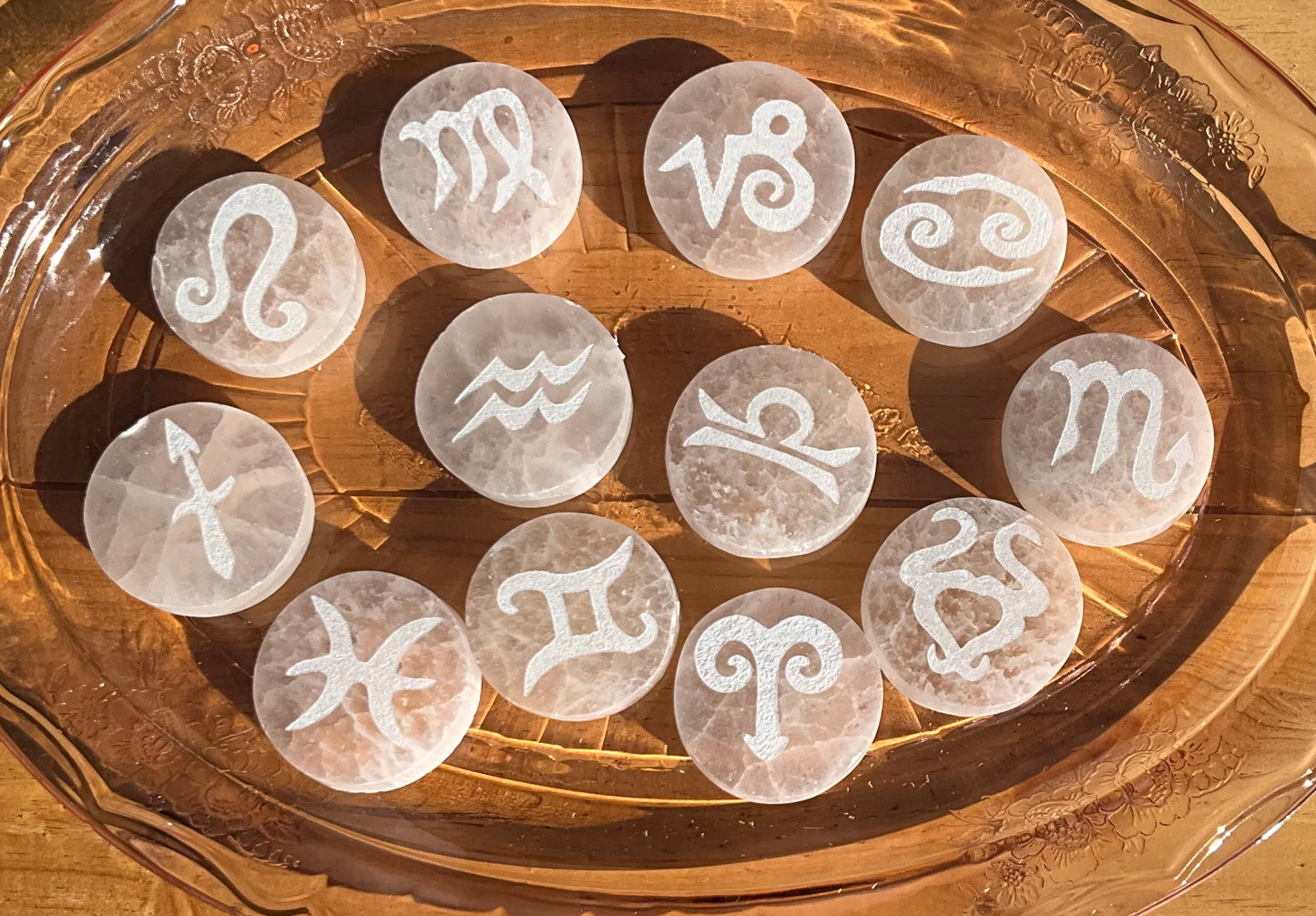 Selenite Zodiac Discs
