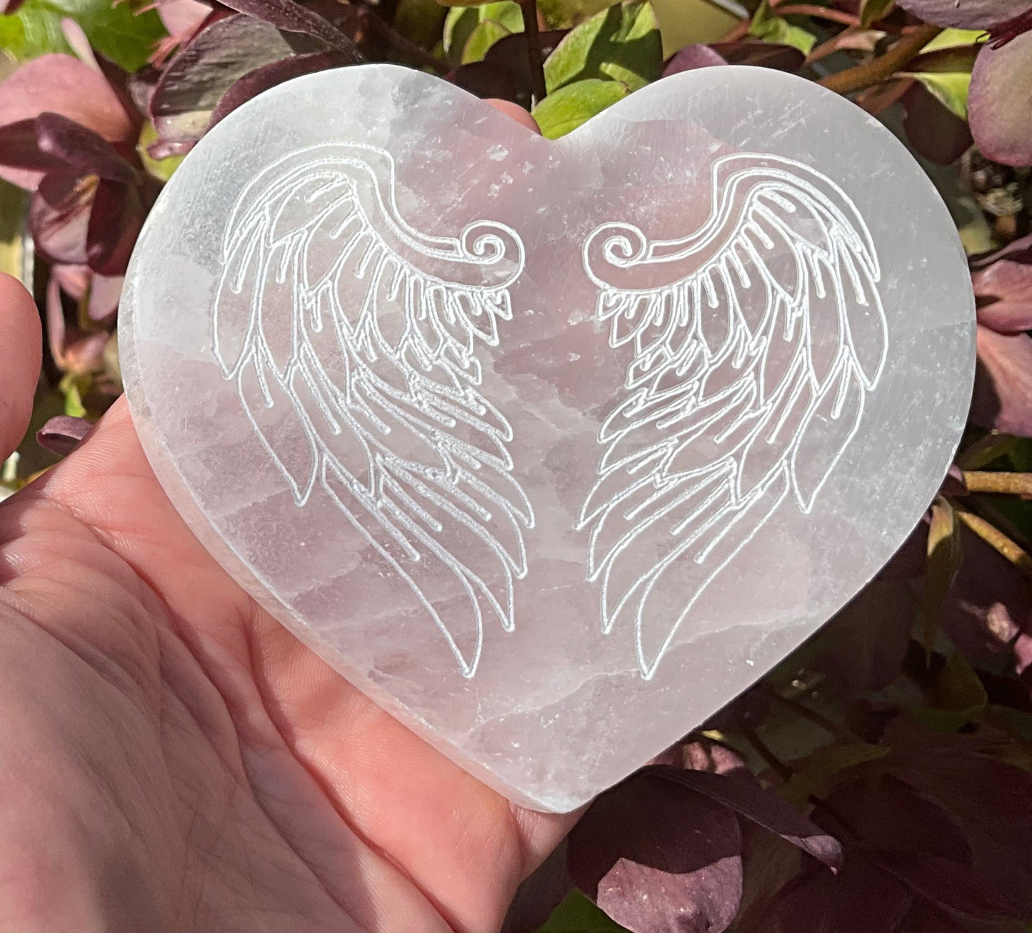 Selenite (Satin Spar) Heart with Angel Wings