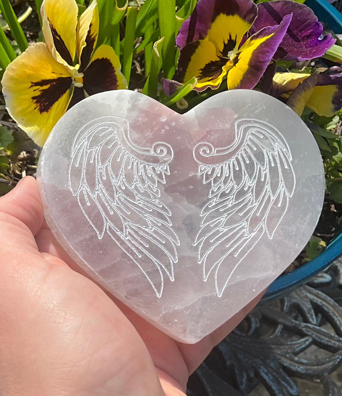 Selenite (Satin Spar) Heart with Angel Wings