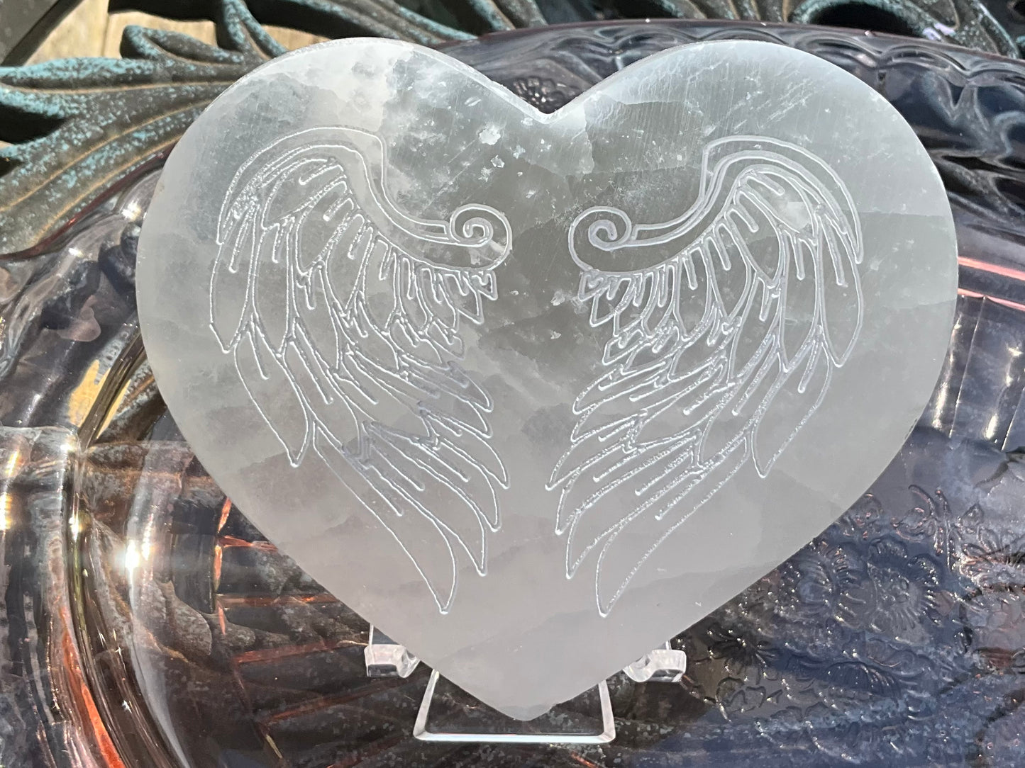 Selenite (Satin Spar) Heart with Angel Wings