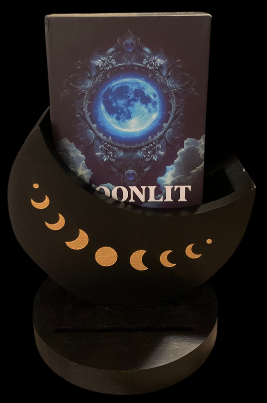Crescent Moon Tarot Card Deck Holder with Moonlit Legends Oracle Cards