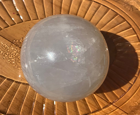 White Calcite Sphere (with rainbow flashes)