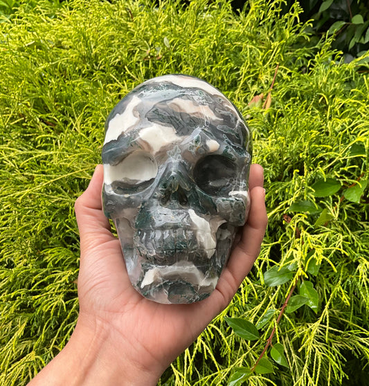 Large Moss Agate Skull