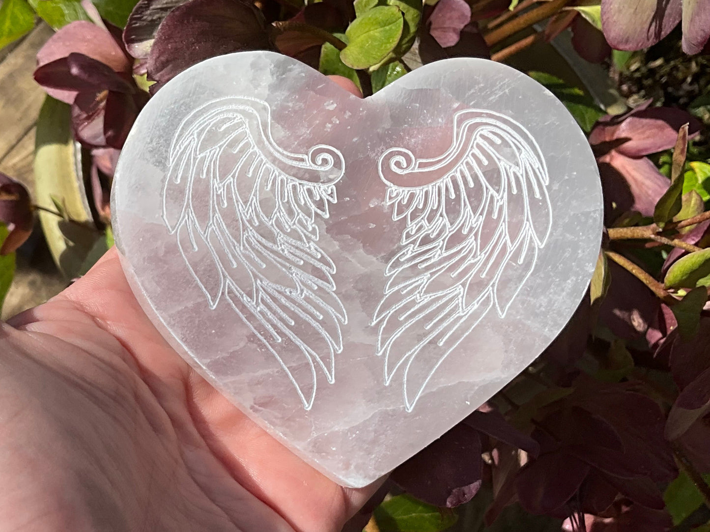 Selenite (Satin Spar) Heart with Angel Wings