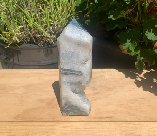 Large Druzy Moss Agate Tower