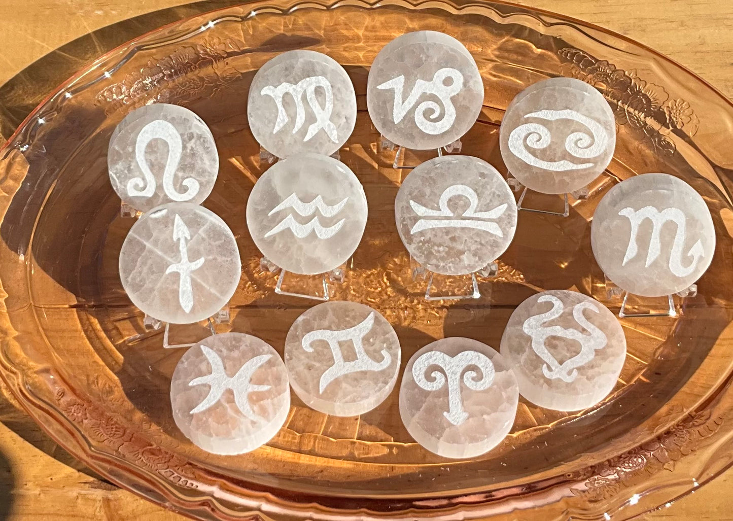 Selenite Zodiac Discs