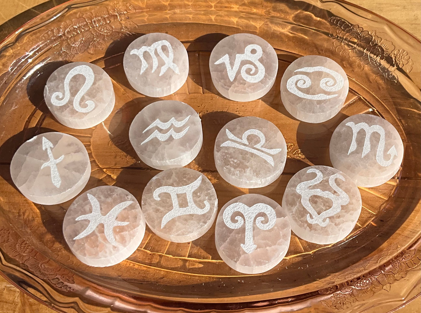 Selenite Zodiac Discs