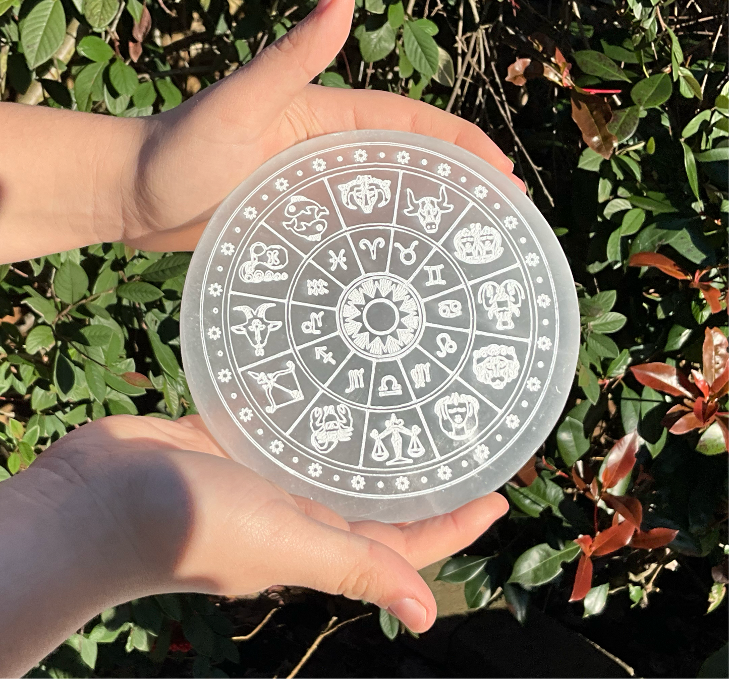 Selenite (Satin Spar) Zodiac Charging Plate